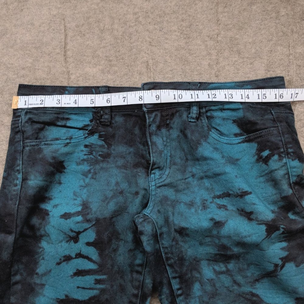 AE Tie Dye Teal and Black Stretch Skinny Jeans - Picture 6 of 7